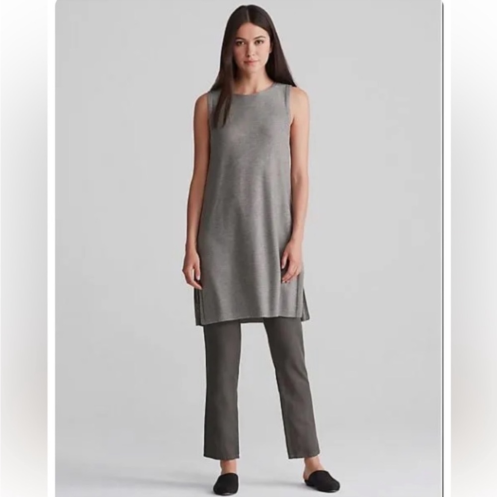 Eileen Fisher Wool Blend Longline Tunic Top Blouse Lagenlook Layered Striped